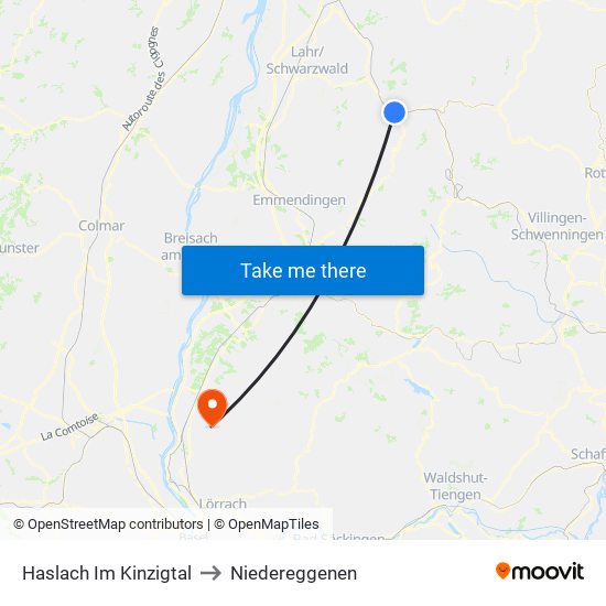 Haslach Im Kinzigtal to Niedereggenen map