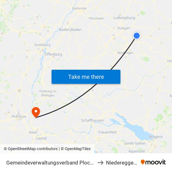 Gemeindeverwaltungsverband Plochingen to Niedereggenen map