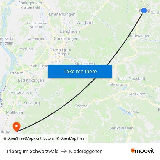 Triberg Im Schwarzwald to Niedereggenen map