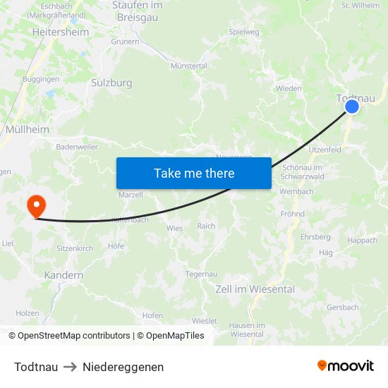 Todtnau to Niedereggenen map