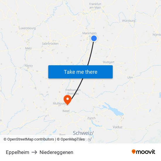 Eppelheim to Niedereggenen map