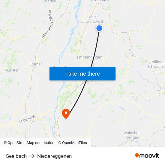 Seelbach to Niedereggenen map