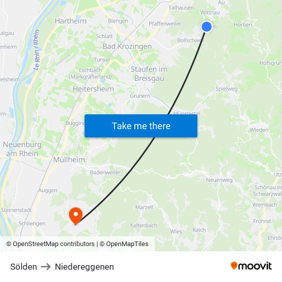 Sölden to Niedereggenen map