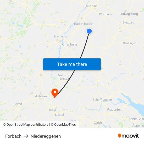 Forbach to Niedereggenen map