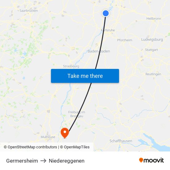 Germersheim to Niedereggenen map