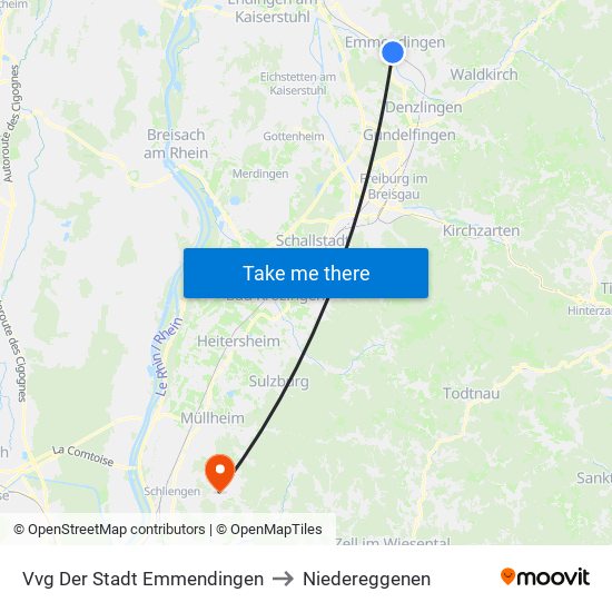 Vvg Der Stadt Emmendingen to Niedereggenen map