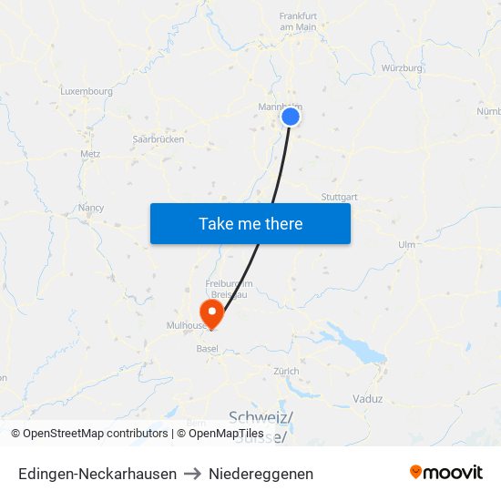 Edingen-Neckarhausen to Niedereggenen map