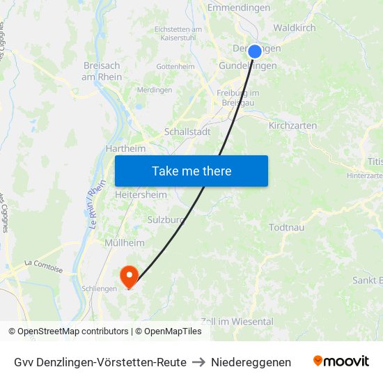 Gvv Denzlingen-Vörstetten-Reute to Niedereggenen map