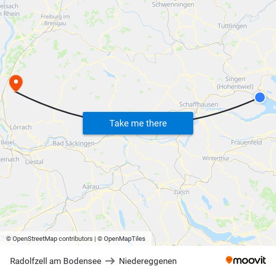 Radolfzell am Bodensee to Niedereggenen map