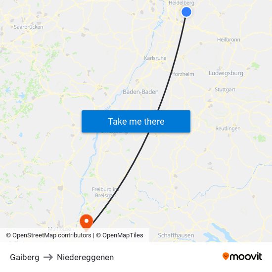 Gaiberg to Niedereggenen map
