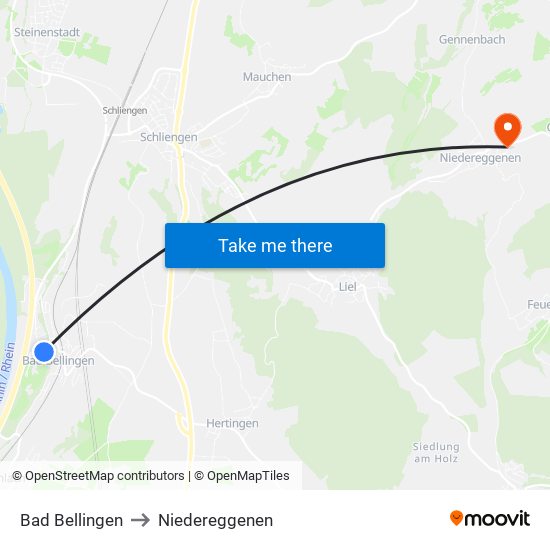 Bad Bellingen to Niedereggenen map