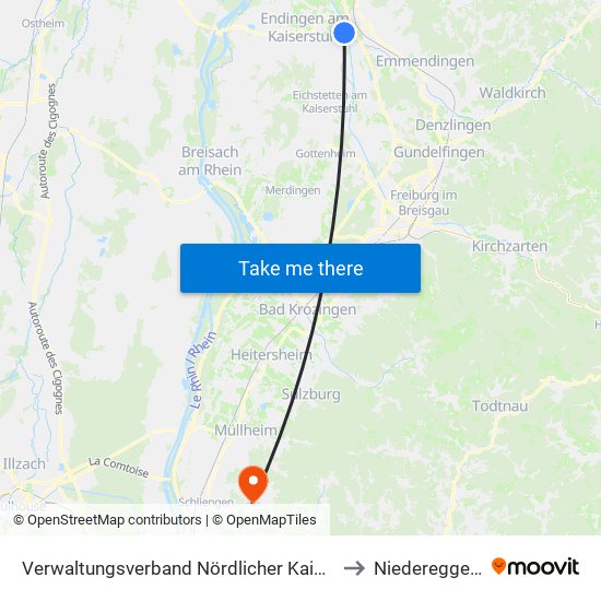 Verwaltungsverband Nördlicher Kaiserstuhl to Niedereggenen map