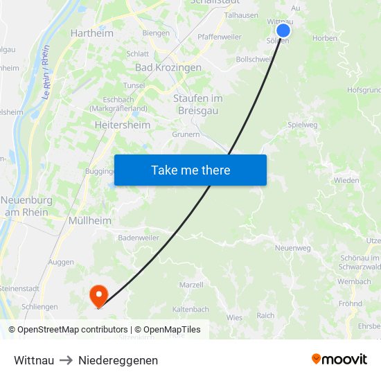 Wittnau to Niedereggenen map