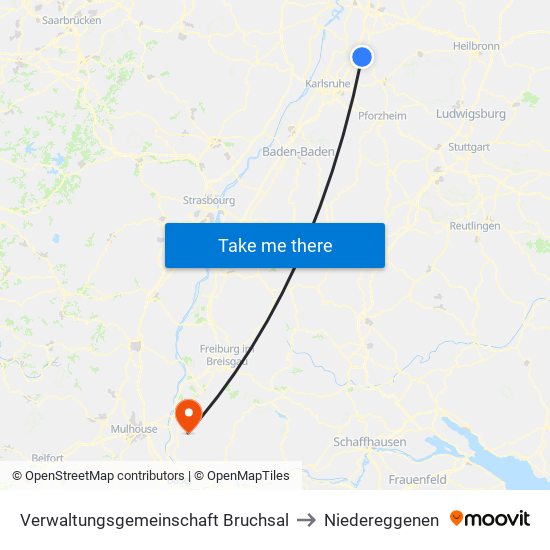 Verwaltungsgemeinschaft Bruchsal to Niedereggenen map