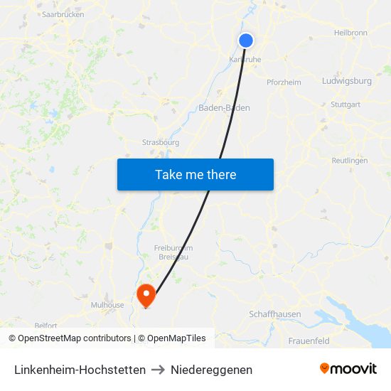 Linkenheim-Hochstetten to Niedereggenen map