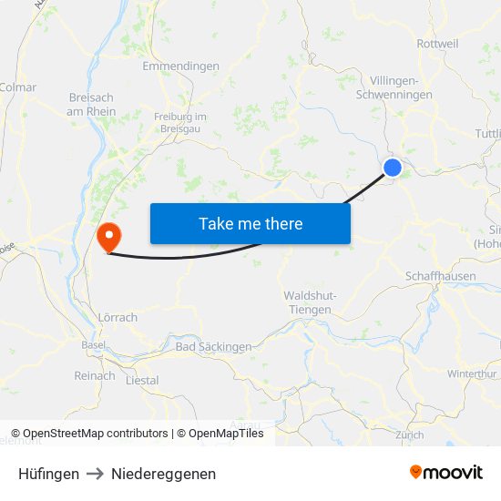 Hüfingen to Niedereggenen map