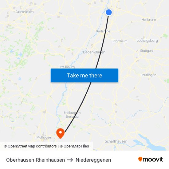 Oberhausen-Rheinhausen to Niedereggenen map