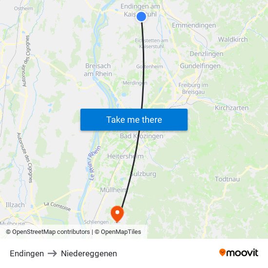 Endingen to Niedereggenen map