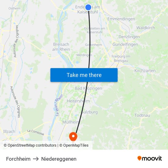 Forchheim to Niedereggenen map