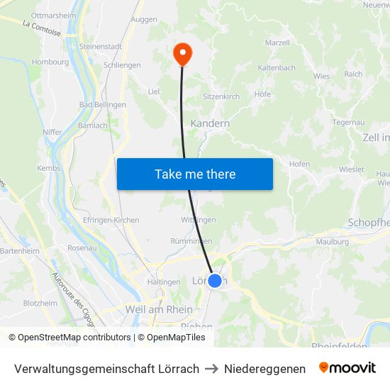 Verwaltungsgemeinschaft Lörrach to Niedereggenen map