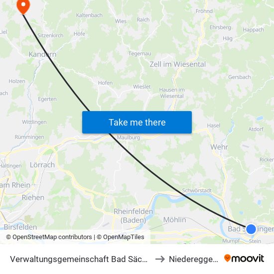 Verwaltungsgemeinschaft Bad Säckingen to Niedereggenen map