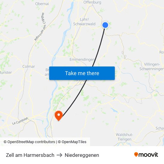 Zell am Harmersbach to Niedereggenen map