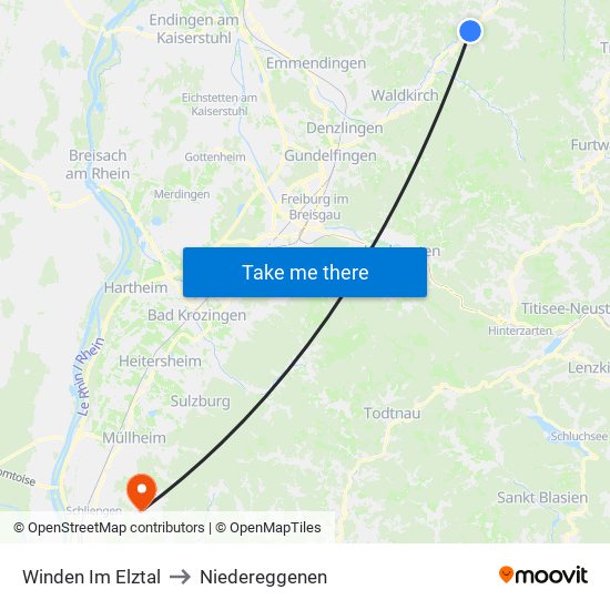 Winden Im Elztal to Niedereggenen map