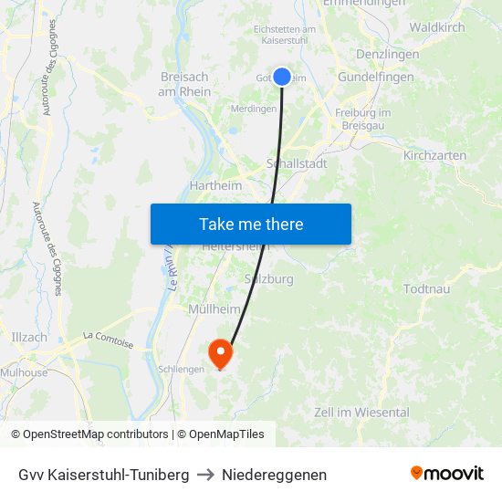 Gvv Kaiserstuhl-Tuniberg to Niedereggenen map