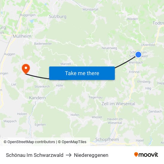Schönau Im Schwarzwald to Niedereggenen map