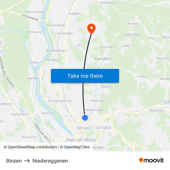 Binzen to Niedereggenen map