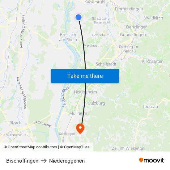 Bischoffingen to Niedereggenen map