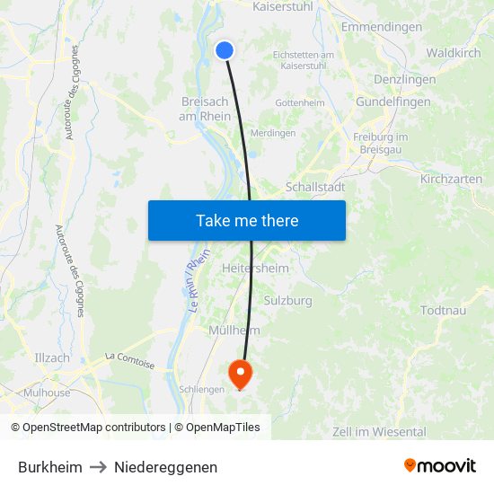 Burkheim to Niedereggenen map
