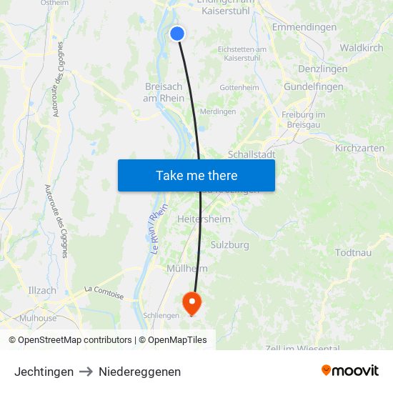 Jechtingen to Niedereggenen map