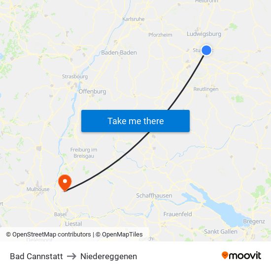 Bad Cannstatt to Niedereggenen map