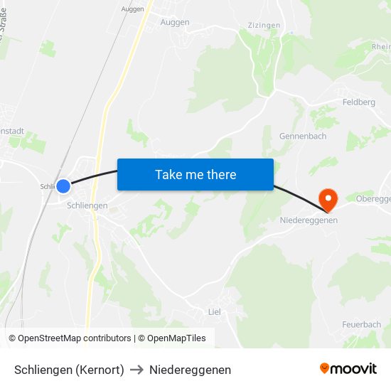 Schliengen (Kernort) to Niedereggenen map