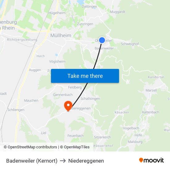 Badenweiler (Kernort) to Niedereggenen map