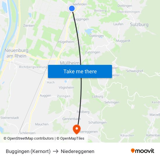 Buggingen (Kernort) to Niedereggenen map