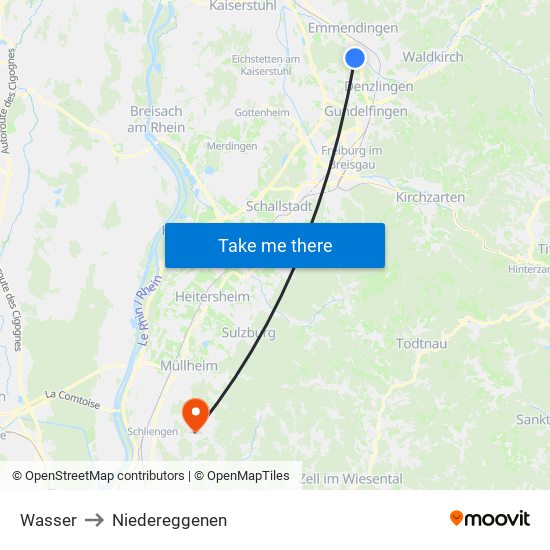Wasser to Niedereggenen map