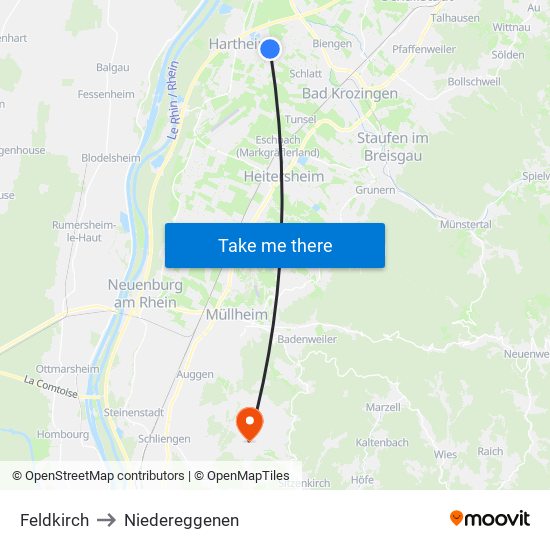 Feldkirch to Niedereggenen map