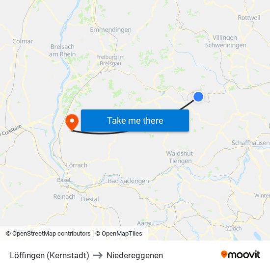 Löffingen (Kernstadt) to Niedereggenen map