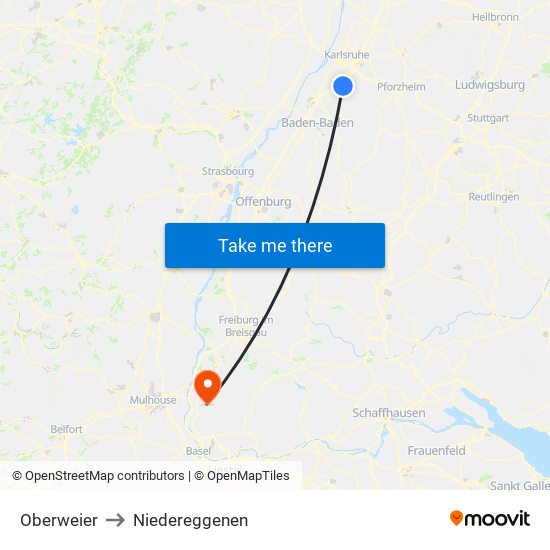 Oberweier to Niedereggenen map