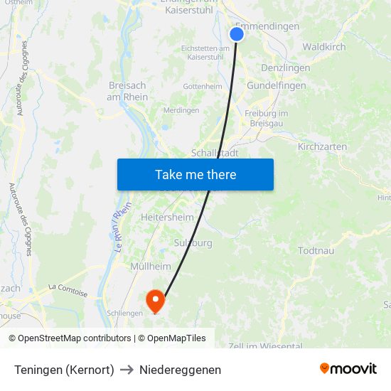 Teningen (Kernort) to Niedereggenen map