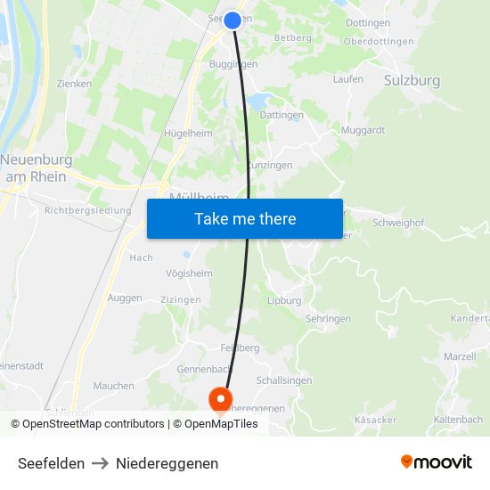 Seefelden to Niedereggenen map