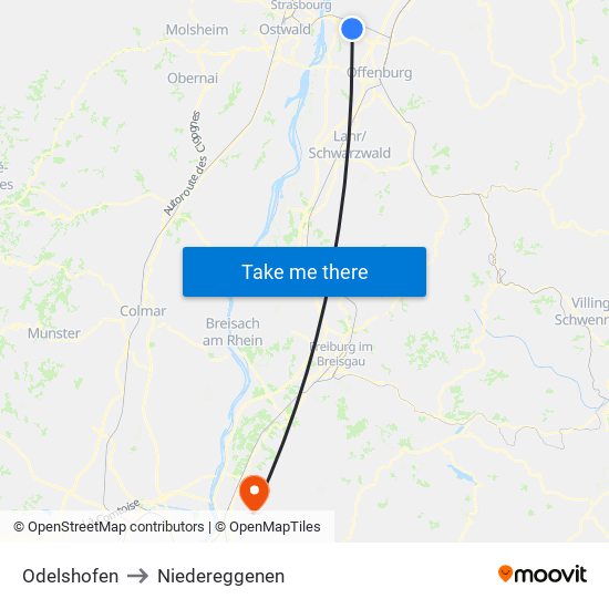 Odelshofen to Niedereggenen map