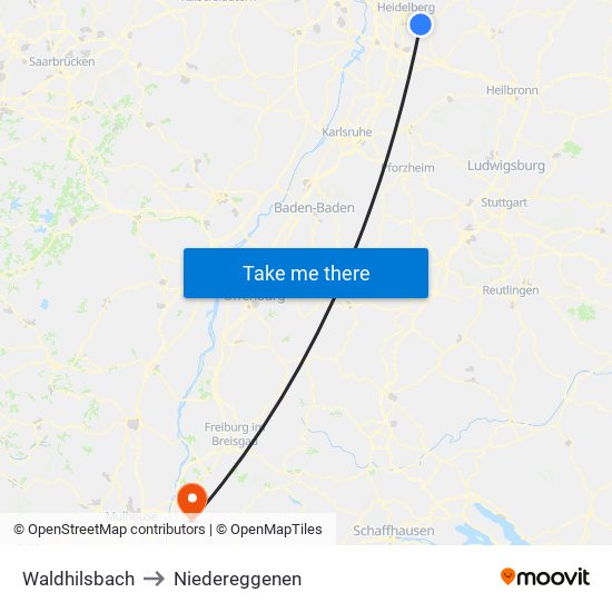 Waldhilsbach to Niedereggenen map