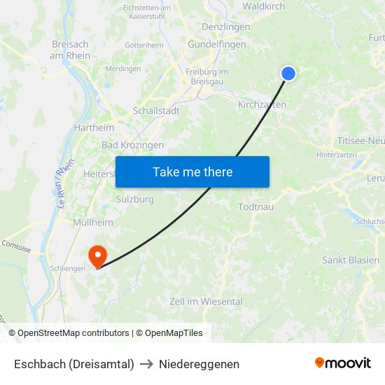Eschbach (Dreisamtal) to Niedereggenen map