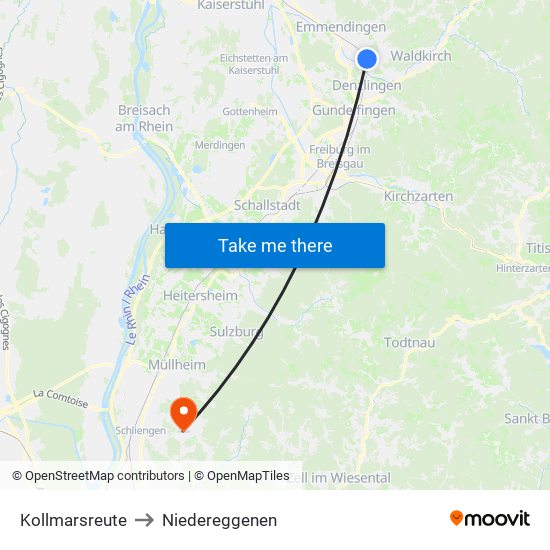 Kollmarsreute to Niedereggenen map