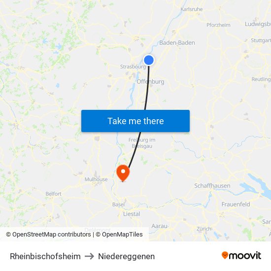 Rheinbischofsheim to Niedereggenen map