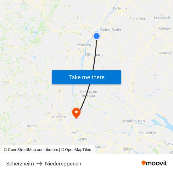 Scherzheim to Niedereggenen map