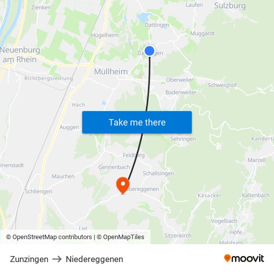 Zunzingen to Niedereggenen map